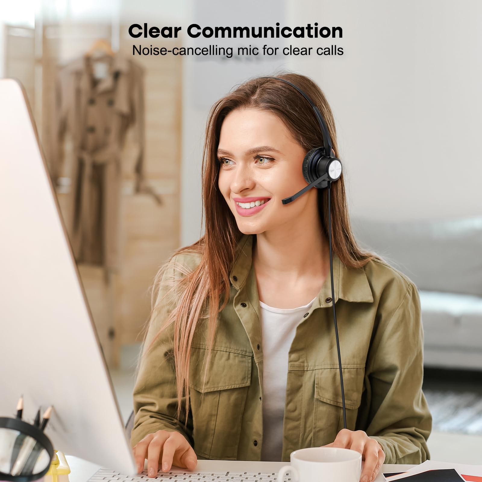 Peacoco Cisco Phone Headset Corded RJ9 Telephone Headset with Noise Cancelling Microphone for Cisco CP-7821 7841 7942G 7931G 7940 7941G 7945G 7960 7961G 7962G 7965G 7975G 8811 8841 8861 9951 9971