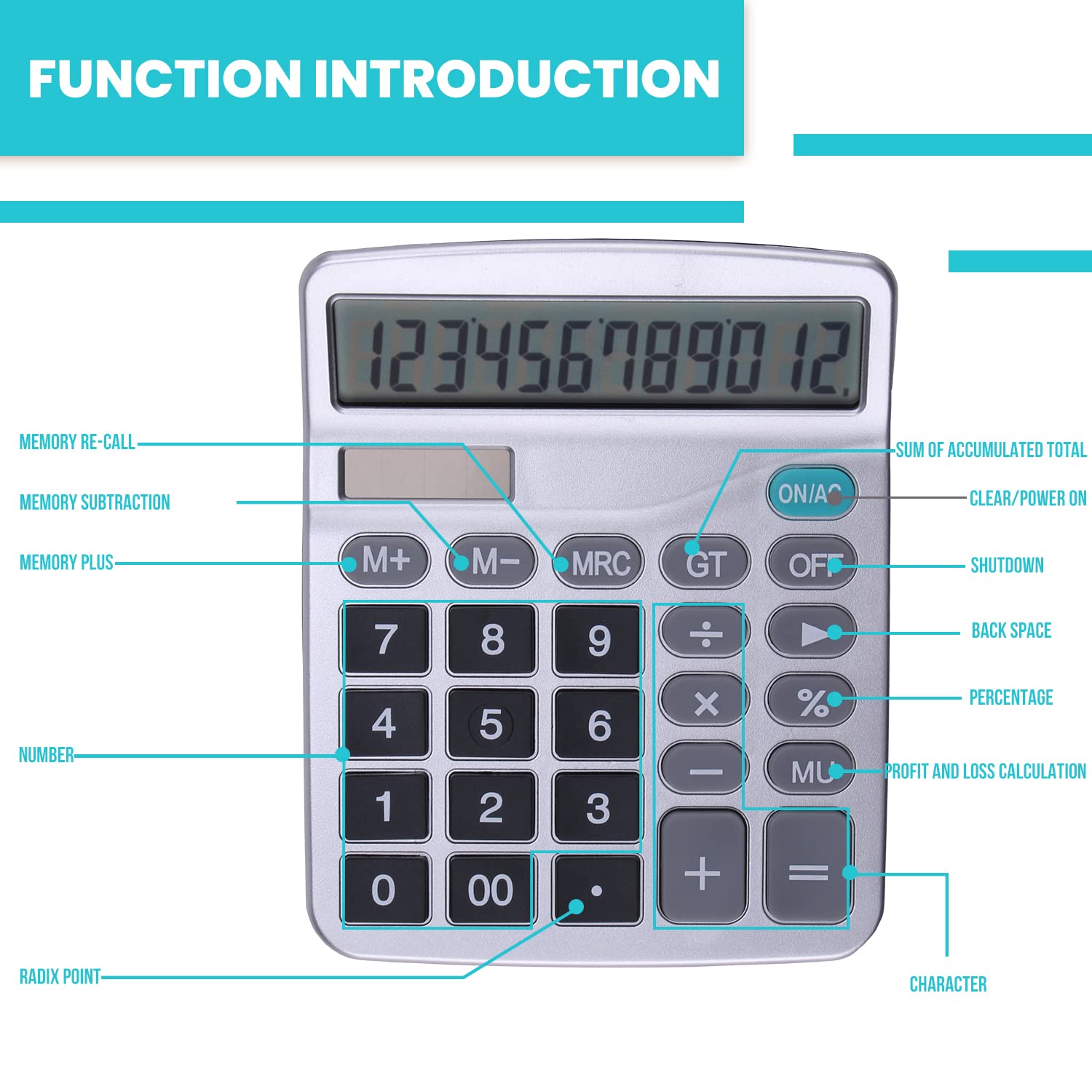 Peacoco Desk Calculators with Big Buttons and Large Display, Office Desktop Calculator Basic 12 Digit with Solar Power and AA Battery (4 Packs Included), 4 Bulk Pack