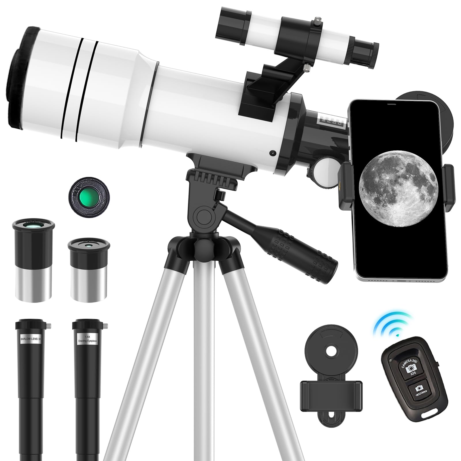 Peacoco Telescope for Adults & Kids, 70mm Aperture Astronomical Refractor Telescopes for Astronomy Beginners (15X-150X), 300mm Portable Telescope with an Phone Adapter & A Wireless Remote