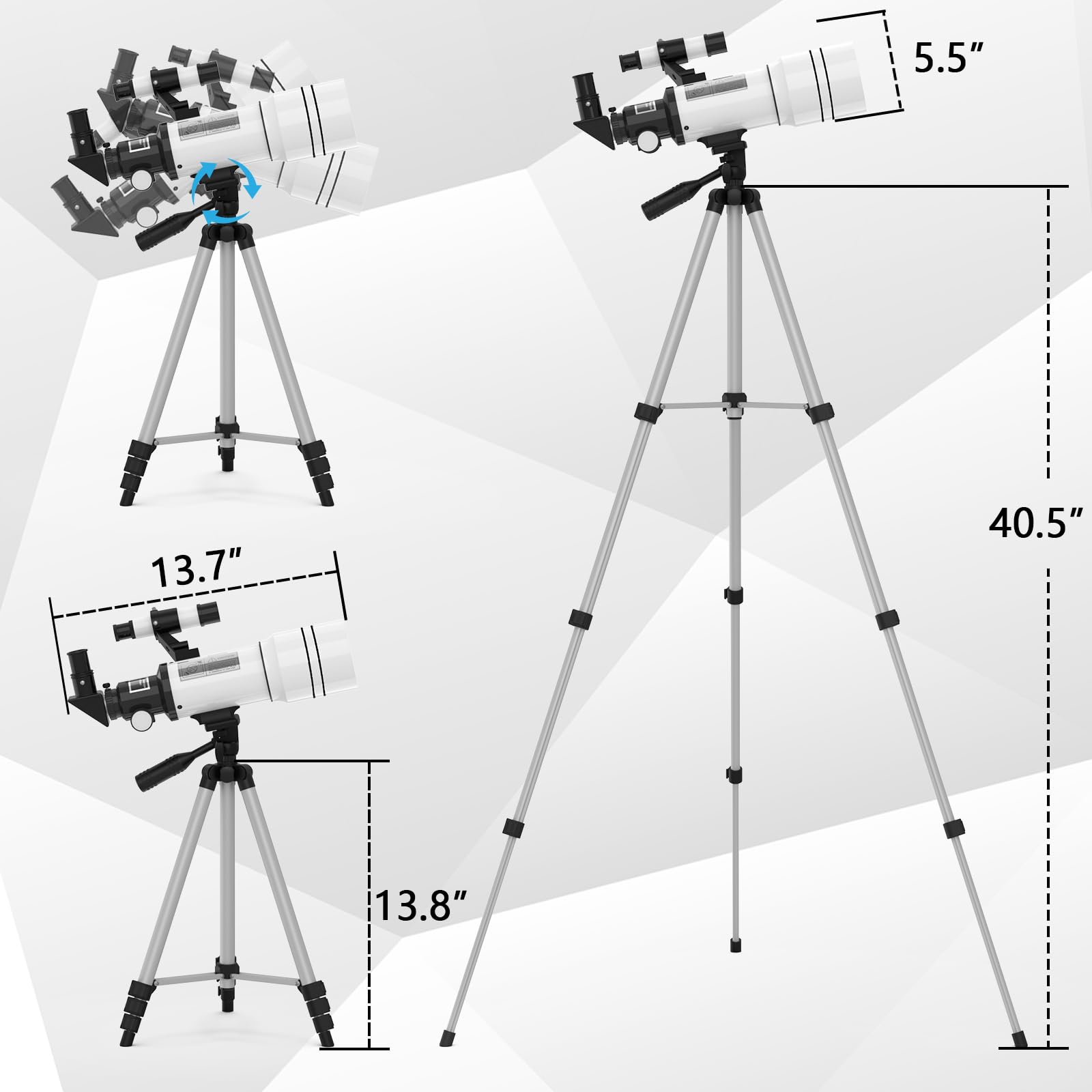 Peacoco Telescope for Adults & Kids, 70mm Aperture Astronomical Refractor Telescopes for Astronomy Beginners (15X-150X), 300mm Portable Telescope with an Phone Adapter & A Wireless Remote