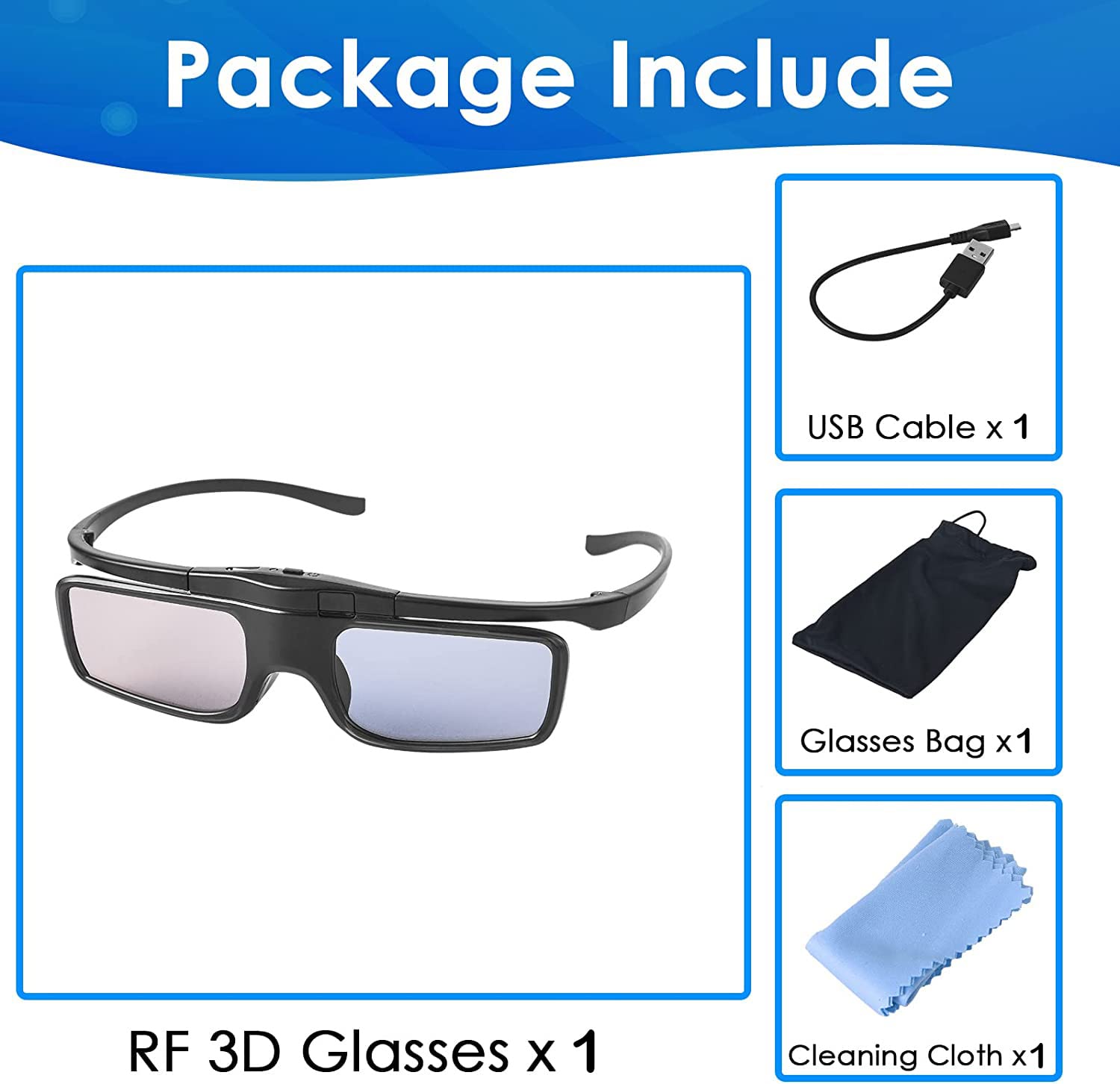 Peacoco RF 3D Glasses, Active Shutter RF 3D Glasses Rechargeable Suitable for RF 3D TV Projectors, RF 3D Eyewear for Sony Epson Toshiba Sharp, Compatible with TDG-BT500A, SSG-5100GB, AN3DG40