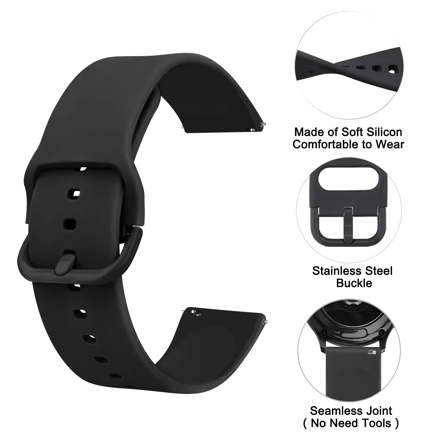 Peacoco 4 Pack Watch Bands, 20mm 22mm Quick Release Soft Silicone Replacement Watch Strap for Women Men