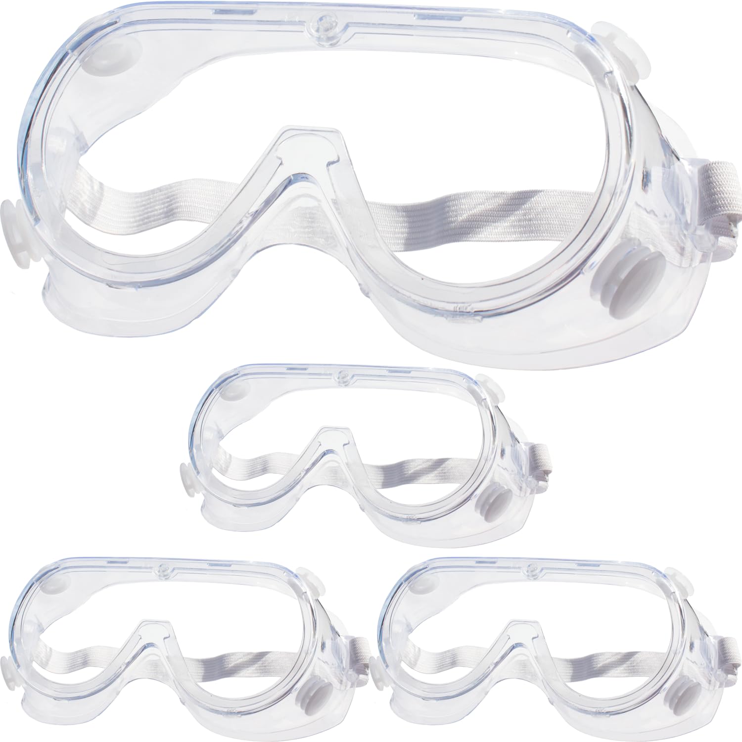 Peacoco 4 Pack Protective Safety Goggle for lab chemistry soft lightweight goggles over prescription glasses Anti-Fog worker construction Eye protection Science Onion Cutting and More White