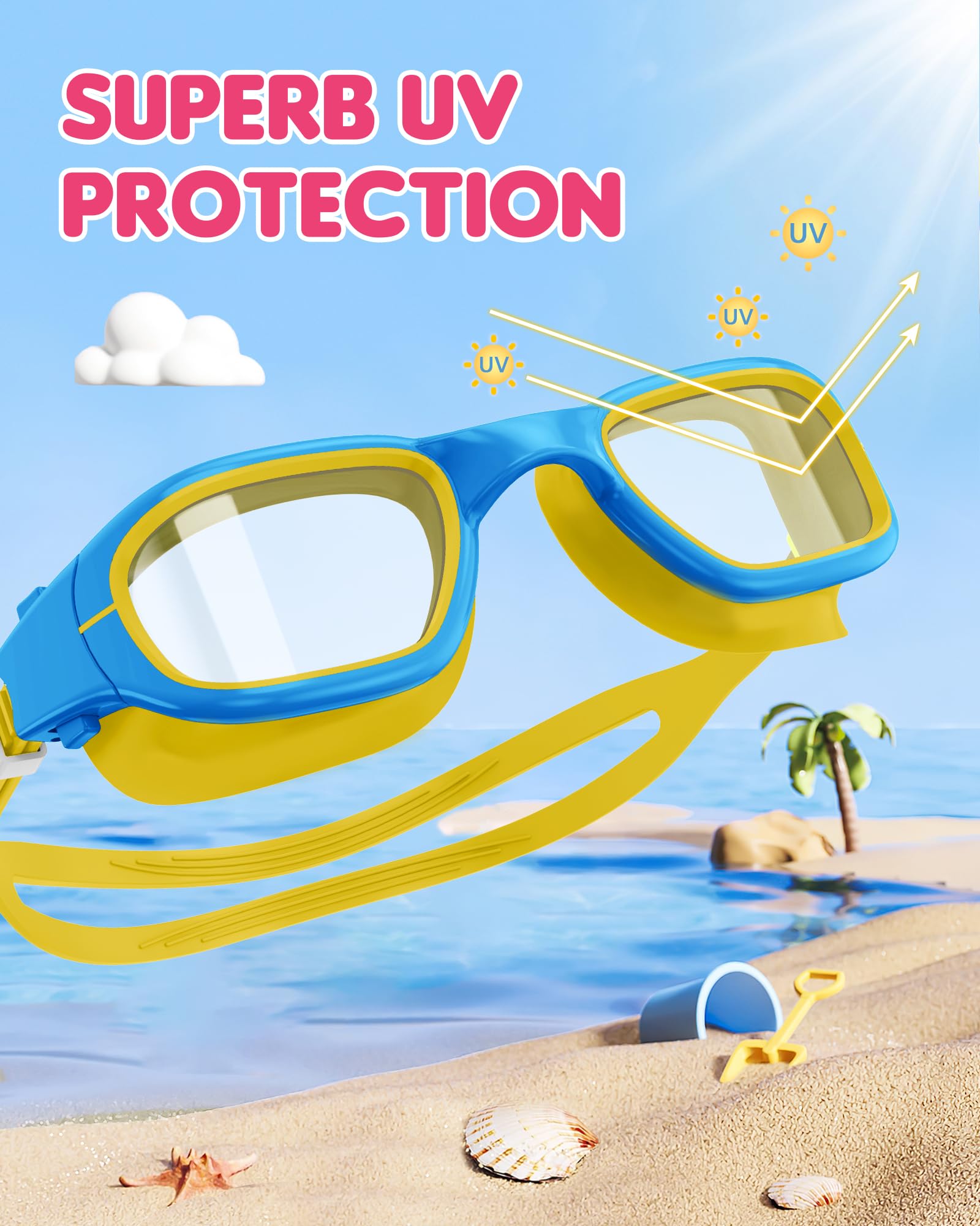 Peacoco Kids Swim Goggles,Swimming Goggles for Kids 6-14, Anti-Fog UV Protection Pool Goggles for Boys Girls