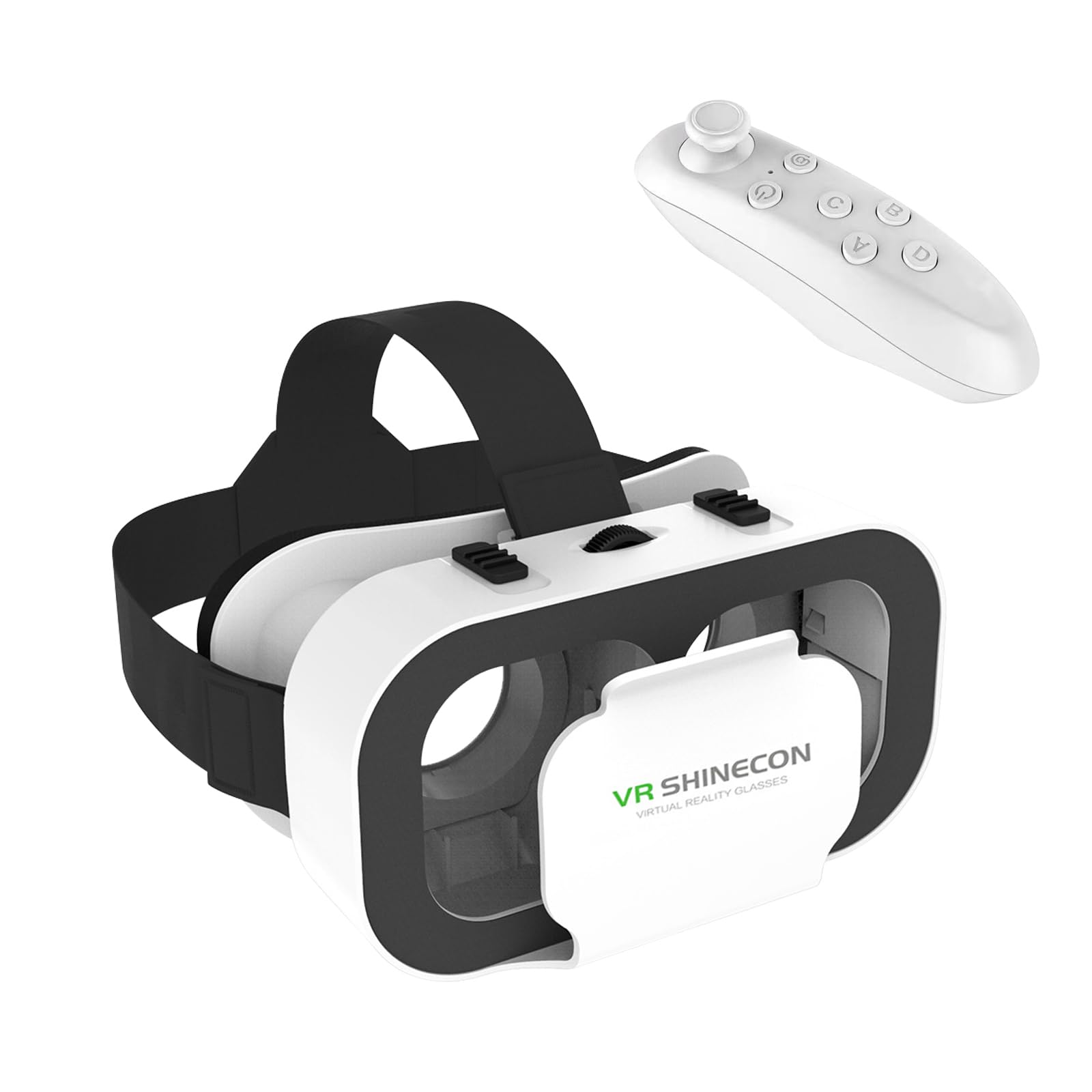 Peacoco VR Headset for Cellphone, Virtual Reality 3D Glasses Headset with iPhone or Android Compatible 4.7-6.5 inch, with Controller, for Mobile Games & Movies