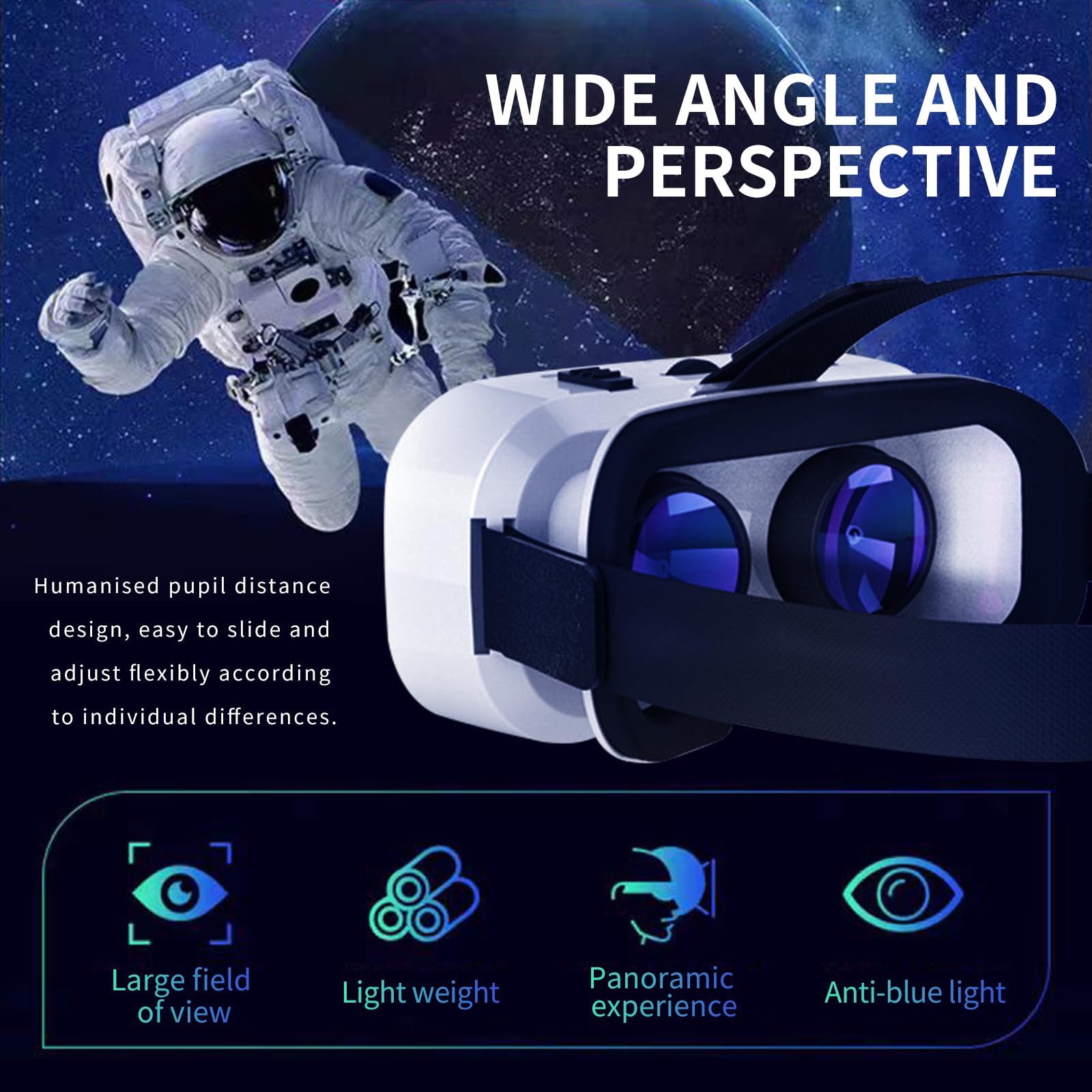 Peacoco VR Headset for Cellphone, Virtual Reality 3D Glasses Headset with iPhone or Android Compatible 4.7-6.5 inch, with Controller, for Mobile Games & Movies