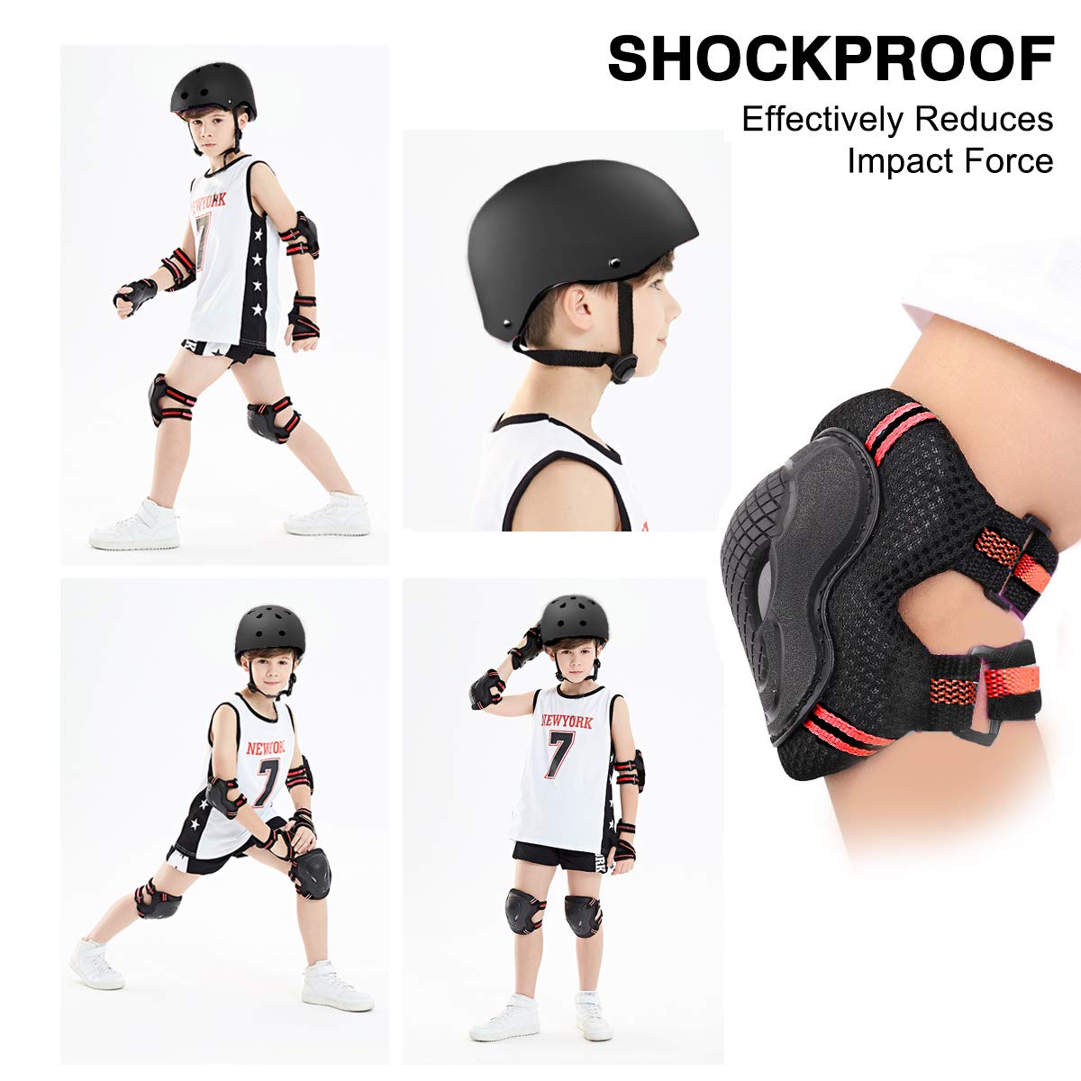 Peacoco Skateboard Bike Helmet for Adults Adjustable Knee Elbow Pads Wrist Guards Protective Gear Helmets Set Teens for Bicycle Cycling Skate Scooter Bicycle Helmet