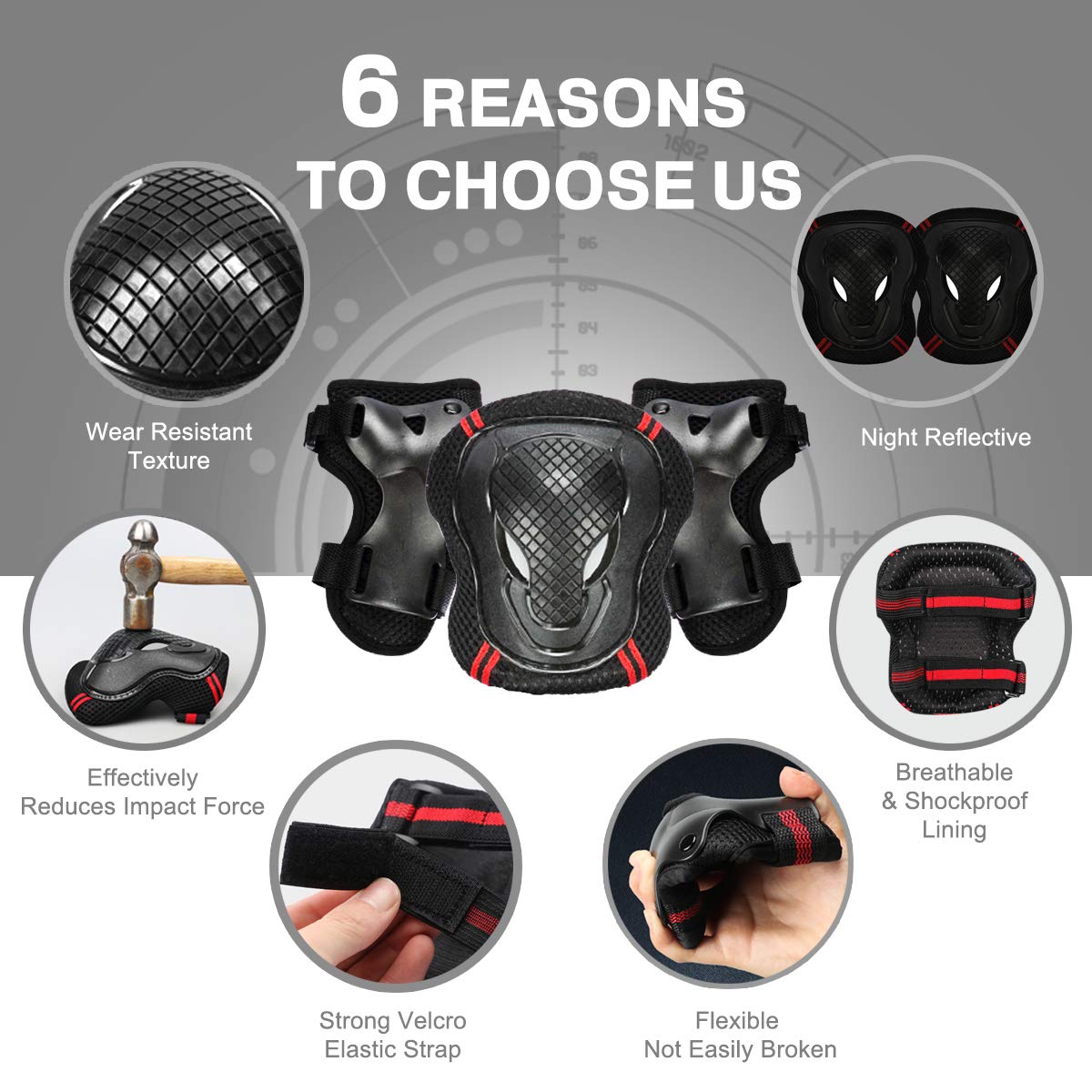 Peacoco Skateboard Bike Helmet for Adults Adjustable Knee Elbow Pads Wrist Guards Protective Gear Helmets Set Teens for Bicycle Cycling Skate Scooter Bicycle Helmet