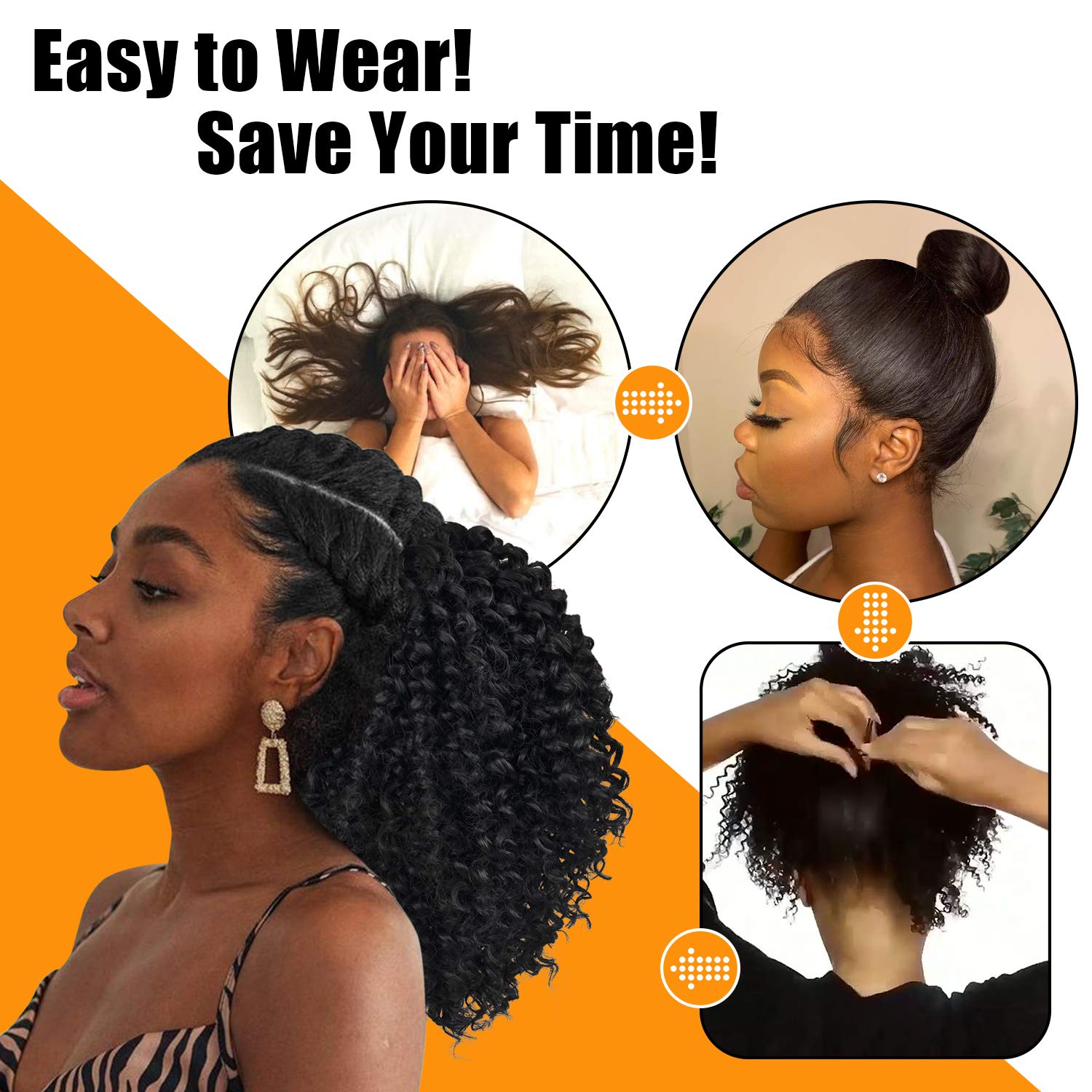 Drawstring Ponytail Afro Kinky Curly Ponytail for Black Women, PEACOCO 10 Inch Synthetic Hairpieces Clip in Jerry Curls Afro Puff Ponytail Extensions (1B)